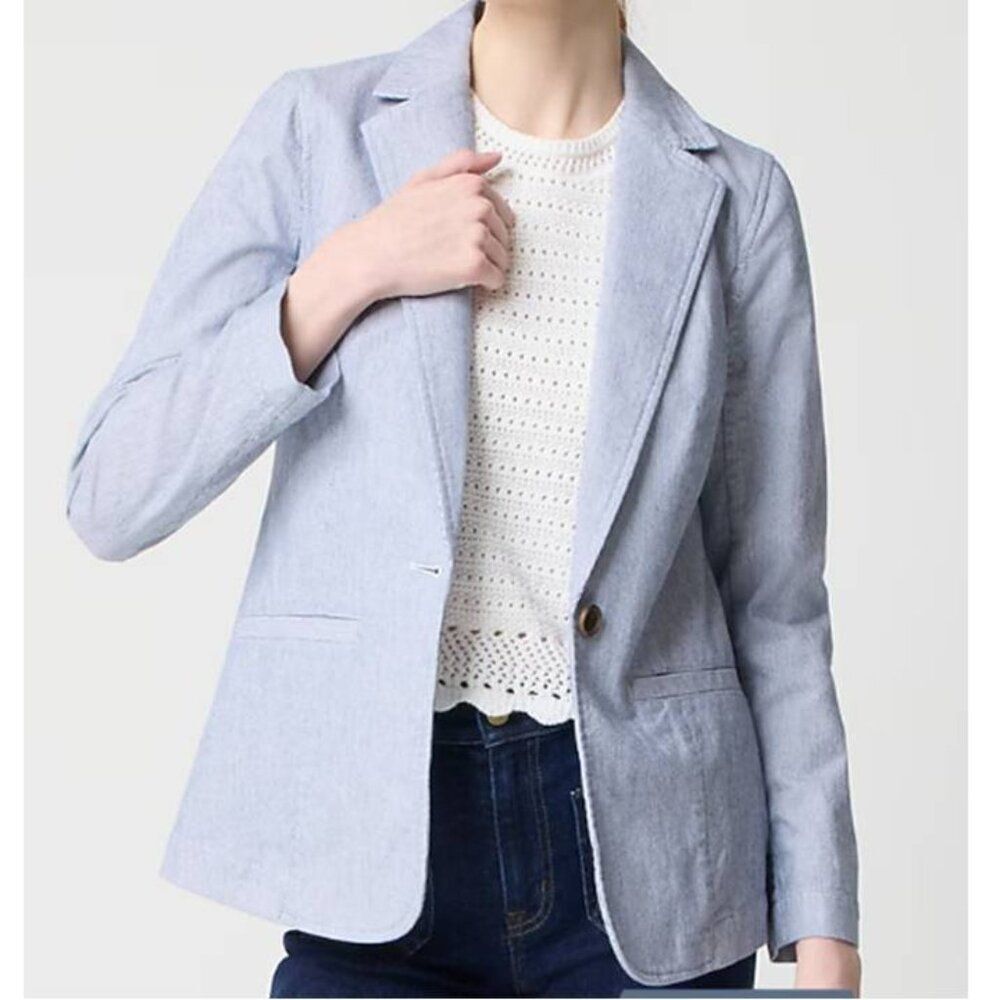 J Crew Women's One Button Blazer Cotton Stretch Relaxed Elegant Coat Size 24